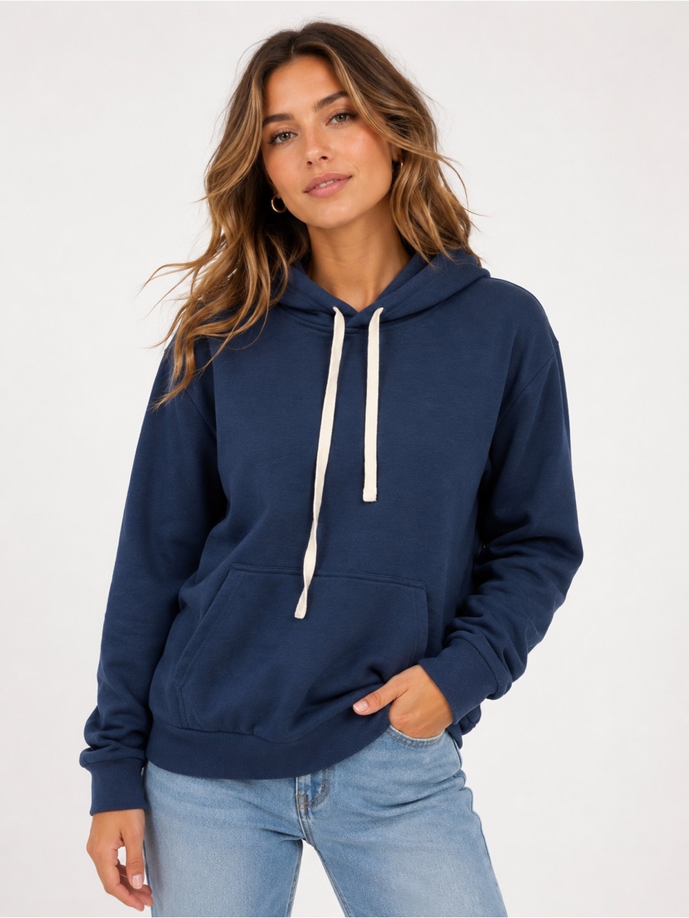 UGG Navy Pullover Hoodie with Cream Drawstrings